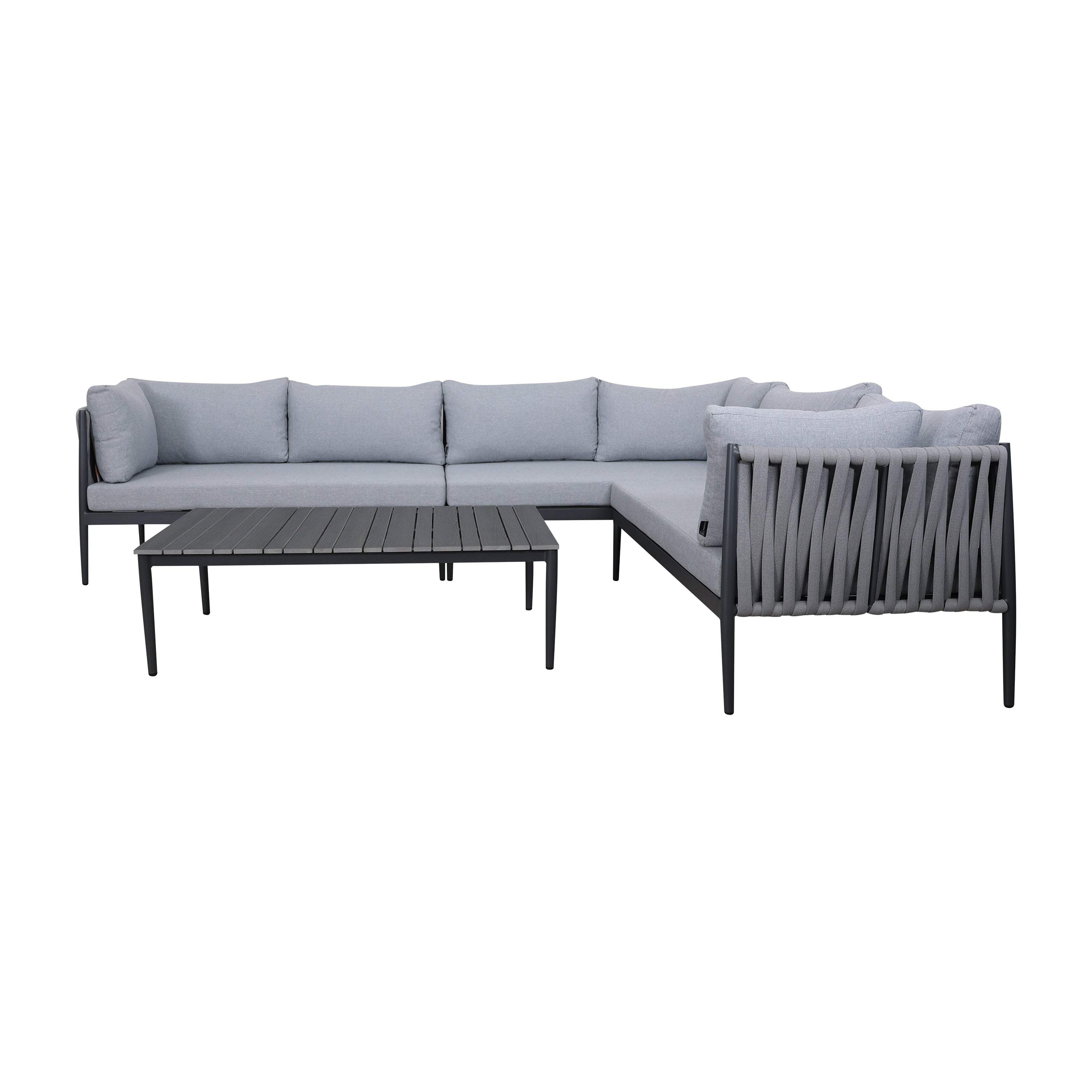 Zestaw Mebli Ogrodowy Aluminium Splot Linowy Stolik Grafit Szary