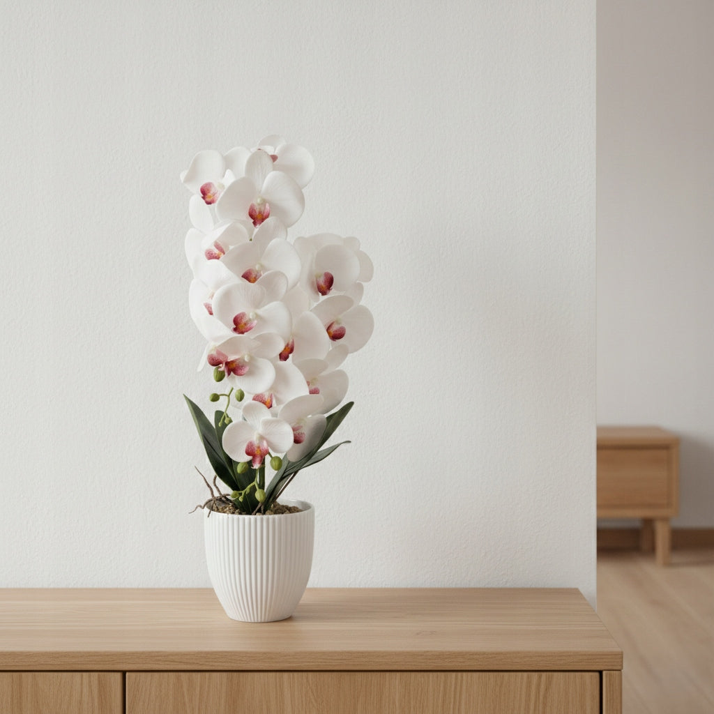 Storczyk w Doniczce Biały 58 cm Orchidea Kwiat Sztuczny Doniczkowy Ozdobny