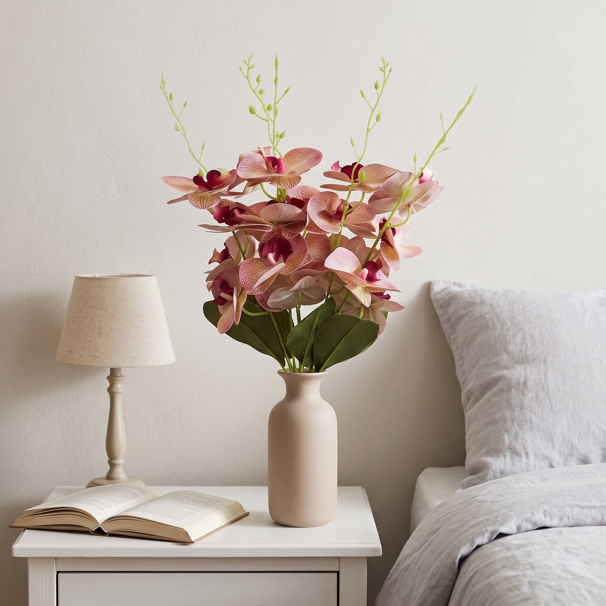 Storczyk Sztuczny Bukiet Brzoskwiniowy 59cm Orchidea 5 Gałązek Do Biura