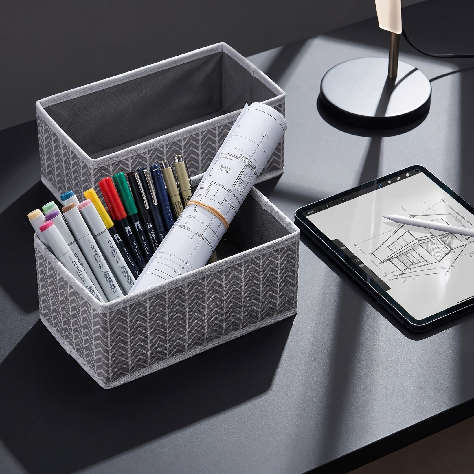 Organizer tekstylny Jodełka 28x14x10 cm komplet 2 sztuk do szafy domu biura