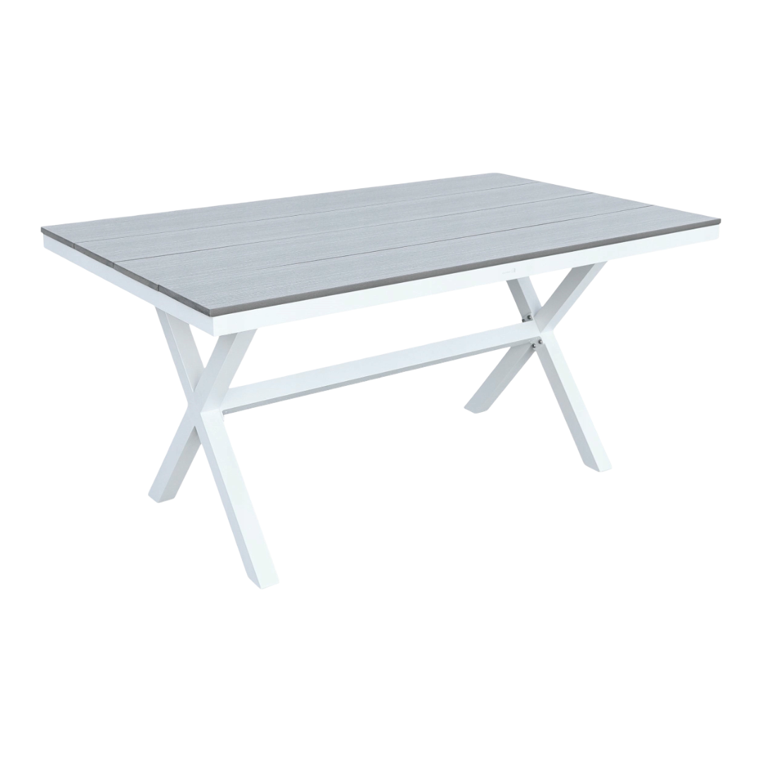 Stół ogrodowy aluminiowy biały 150x90x75 cm trwały blat kompozyt drewniany