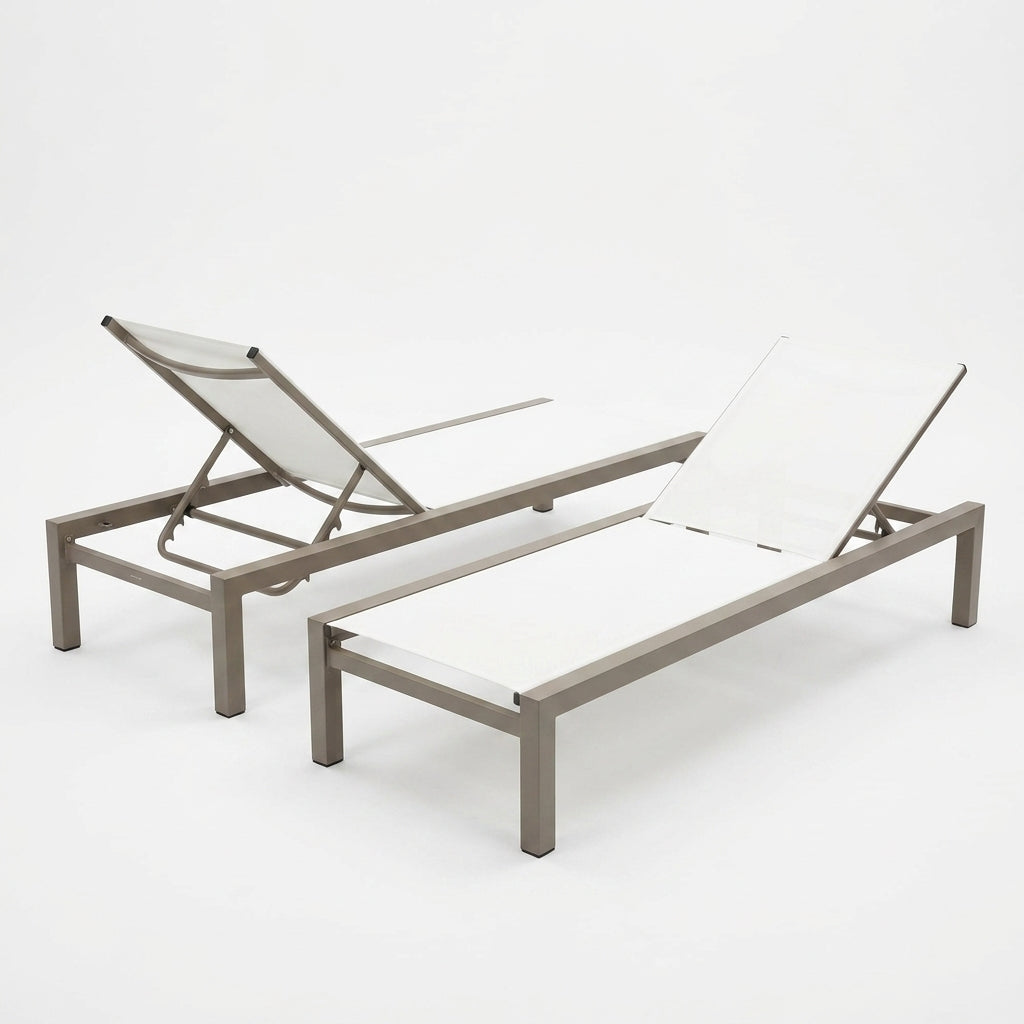 Leżak Ogrodowy Basenowy Aluminium Leżanka na Taras 190x65x30 cm Biel Beż