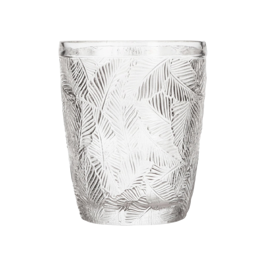 Szklanka 320ml tłoczona przezroczysta Grube szkło vintage styl retro liście