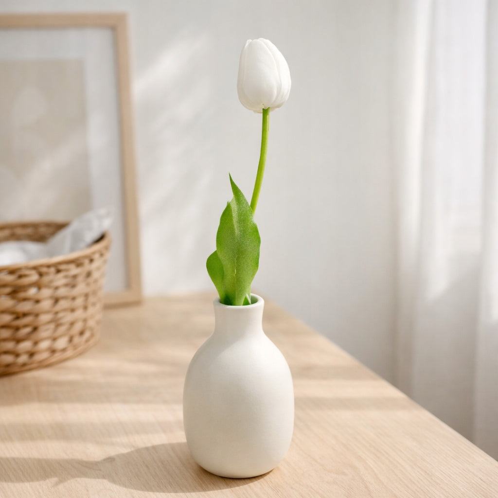 TULIPAN PIANKOWY POJEDYNCZY 42 CM WIOSENNA DEKORACJA WAZONU KOLOR BIAŁY