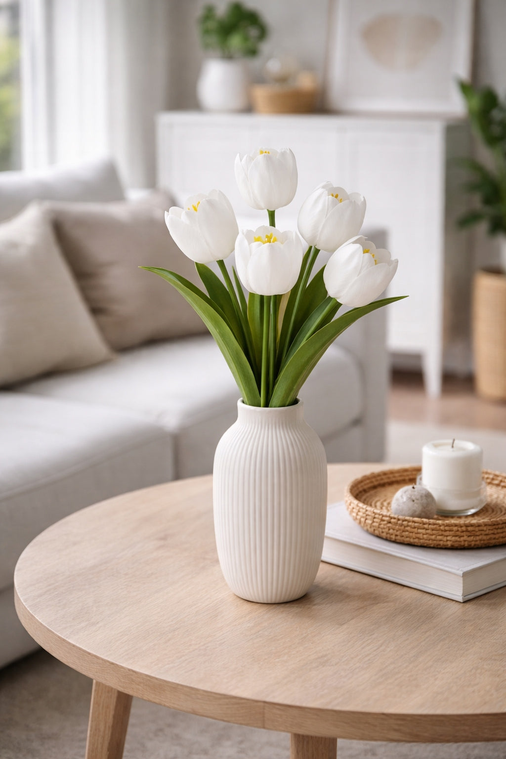 TULIPAN BUKIET TULIPANÓW SZTUCZNYCH PIANKOWYCH 53CM BIAŁE TULIPANY
