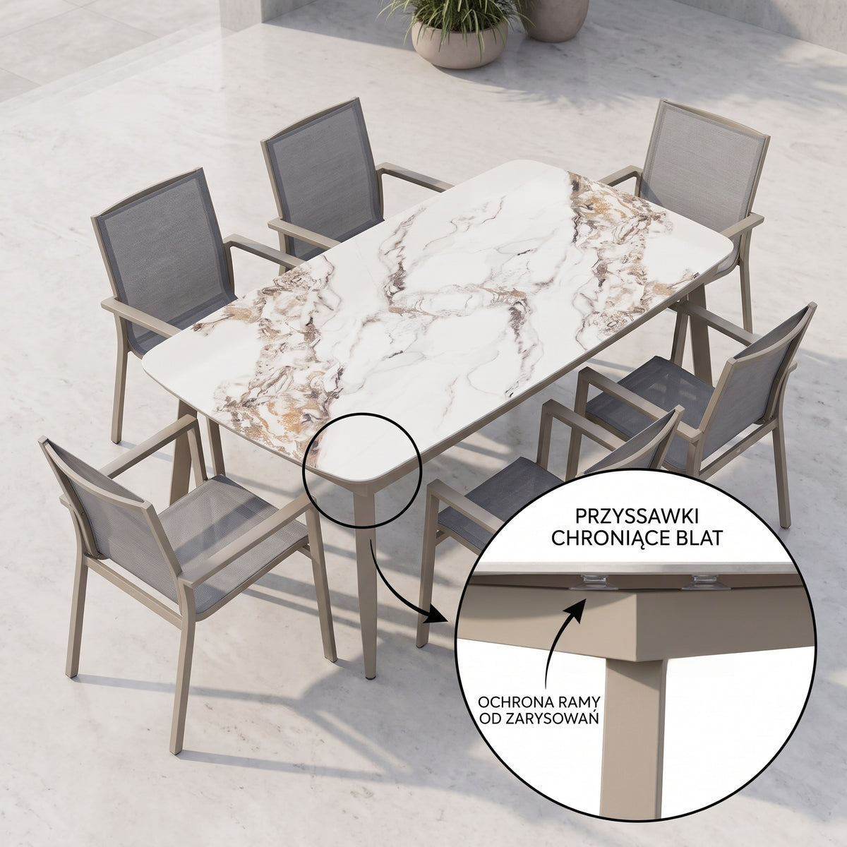 Stół ogrodowy aluminiowy beżowy 180x90 cm Spiek kamienny solidny i trwały