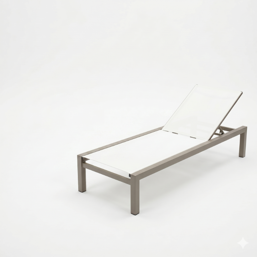 Leżak Ogrodowy Basenowy Aluminium Leżanka na Taras 190x65x30 cm Biel Beż