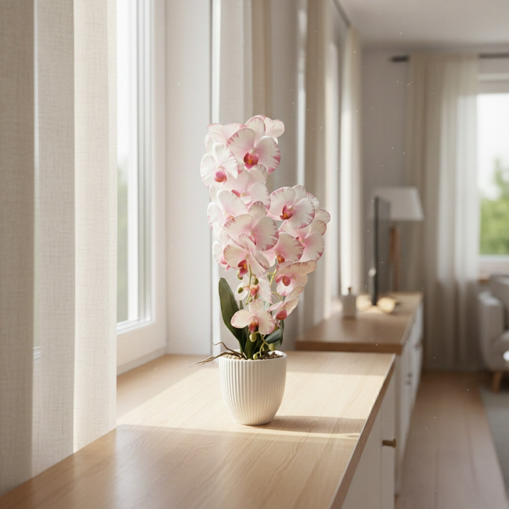 Storczyk w Doniczce Biały 58 cm Orchidea Kwiat Sztuczny Doniczkowy Ozdobny