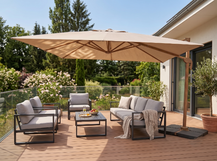 Parasol Ogrodowy  Kwadratowy śr.300 cm Beżowy
