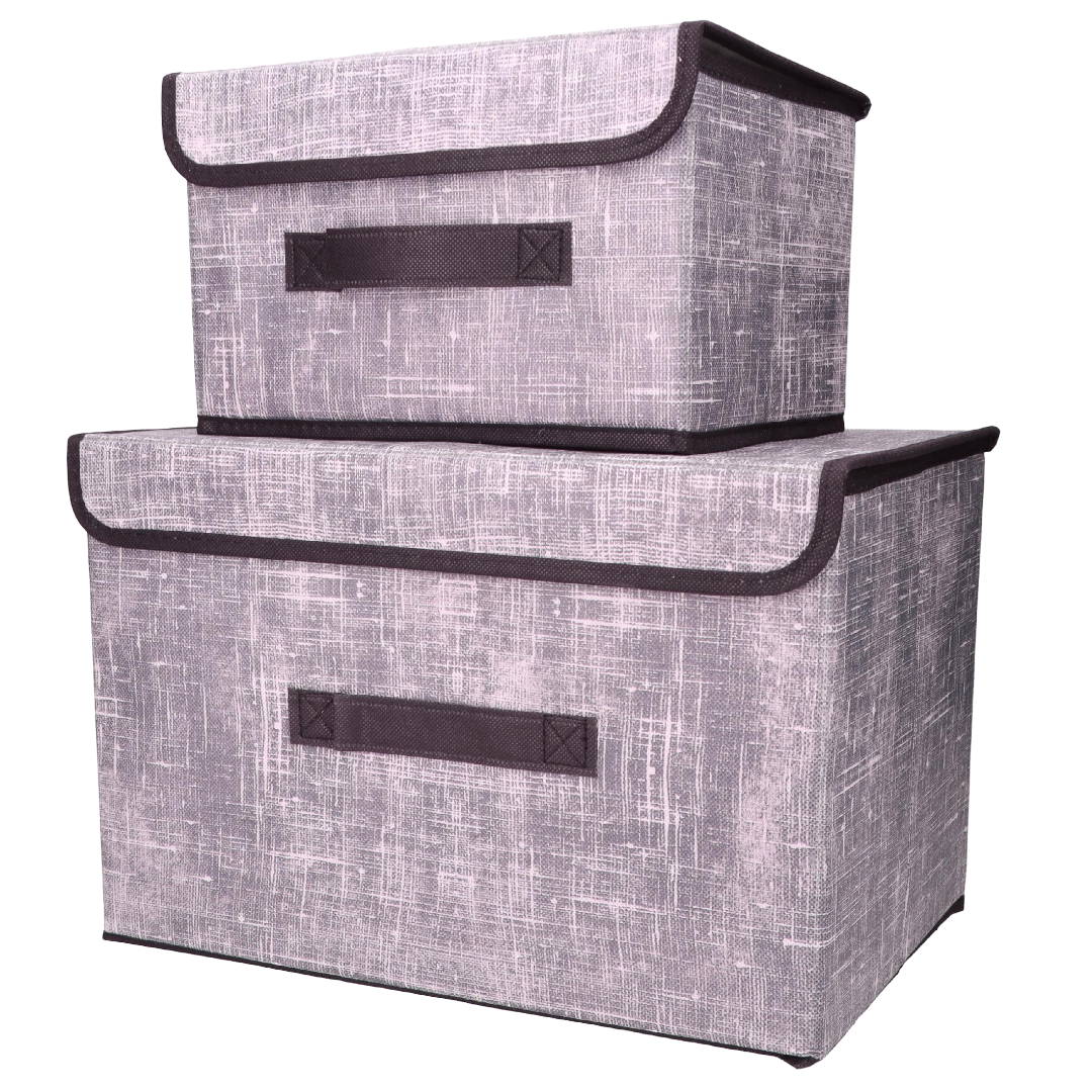 Organizery tekstylne granatowe 38x25x23 cm + 26x20x16cm komplet z pokrywami