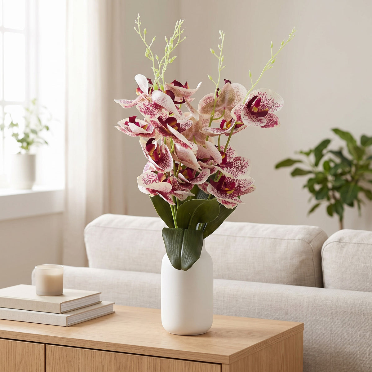 Storczyk Sztuczny Bukiet Biało-Bordowy Cętkowany 59cm Orchidea 5 Gałązek