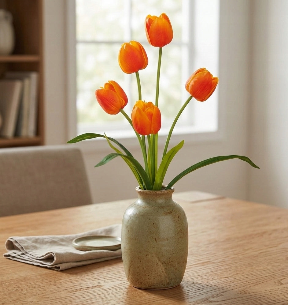 TULIPAN BUKIET TULIPANÓW SZTUCZNYCH PIANKOWYCH 53CM ŻÓŁTO-POMARAŃCZOWY