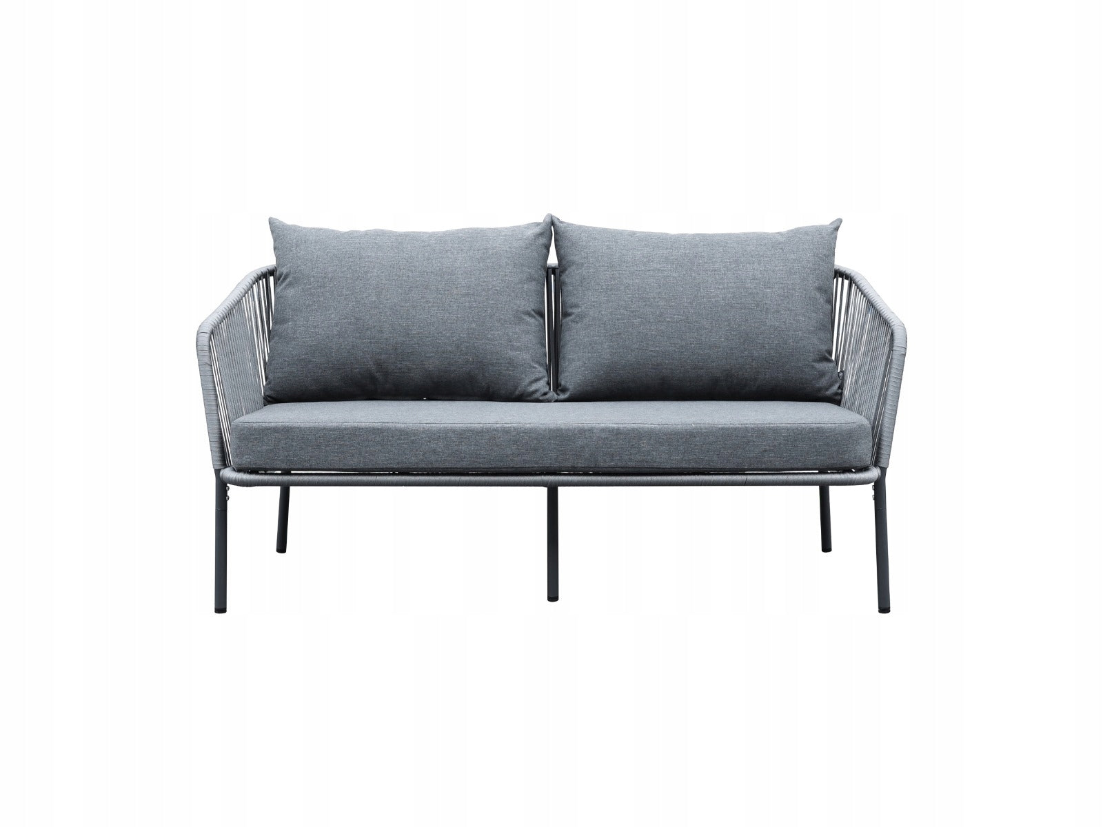 Zestaw mebli ogrodowych antracyt aluminiowa sofa 2 fotele stolik sznurowany