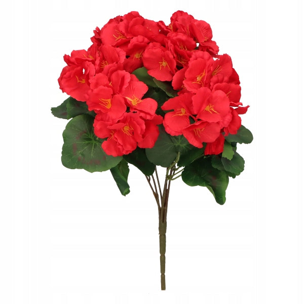 Sztuczna Pelargonia Czerwona Bukiet 7 Gałązek 37 cm Dekoracja Kwiat Ozdoba