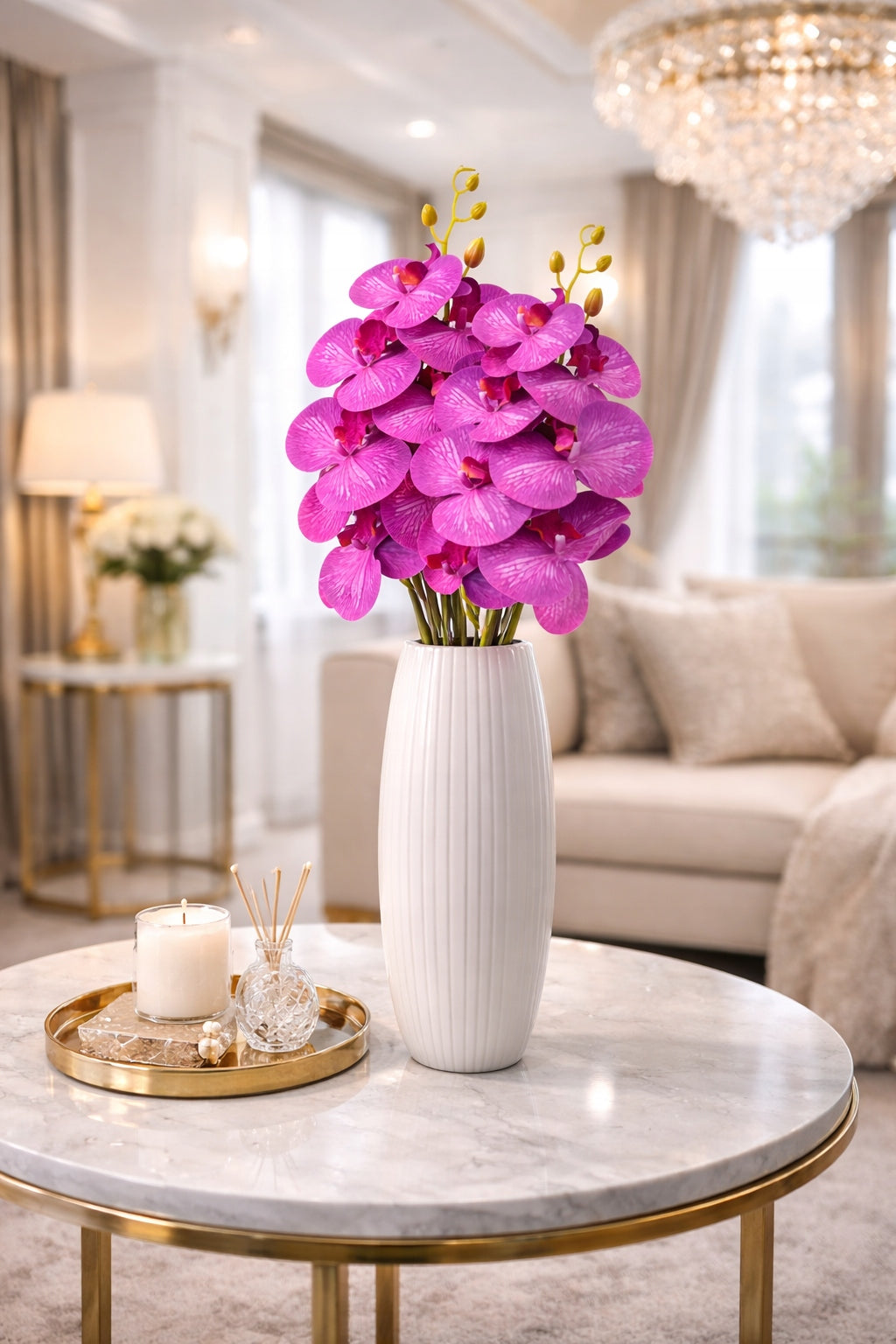 KWIAT SZTUCZNY STORCZYK 92 CM POJEDYNCZA GAŁĄZKA ORCHIDEA DUŻE KWIATY