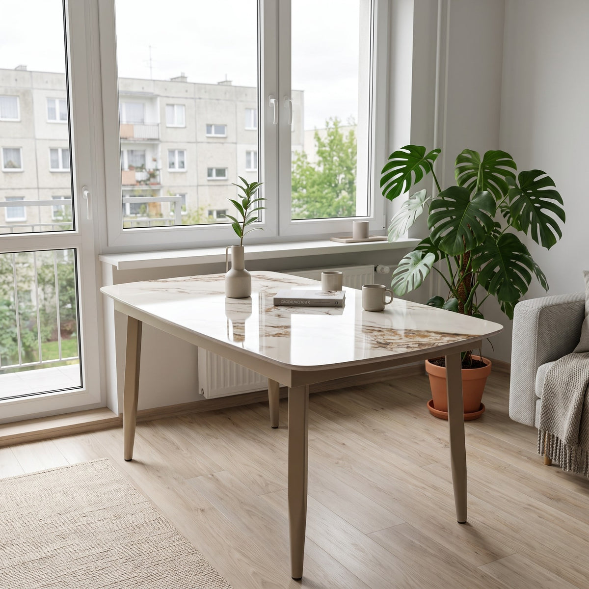 Stół ogrodowy aluminiowy beżowy 180x90 cm Spiek kamienny solidny i trwały