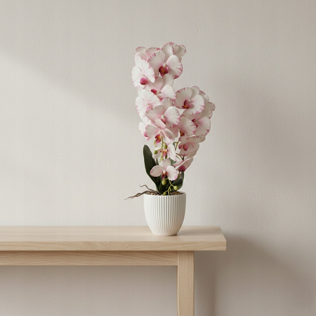 Storczyk w Doniczce Biały 58 cm Orchidea Kwiat Sztuczny Doniczkowy Ozdobny
