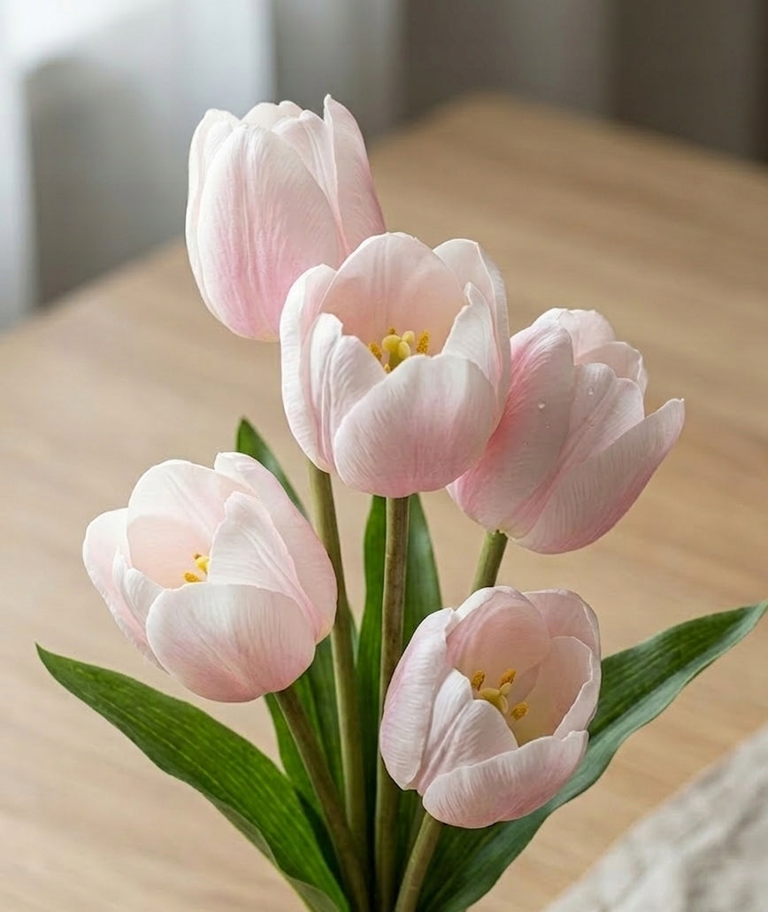 TULIPAN BUKIET TULIPANÓW SZTUCZNYCH PIANKOWYCH 53cm KOLOR JASNY RÓŻ
