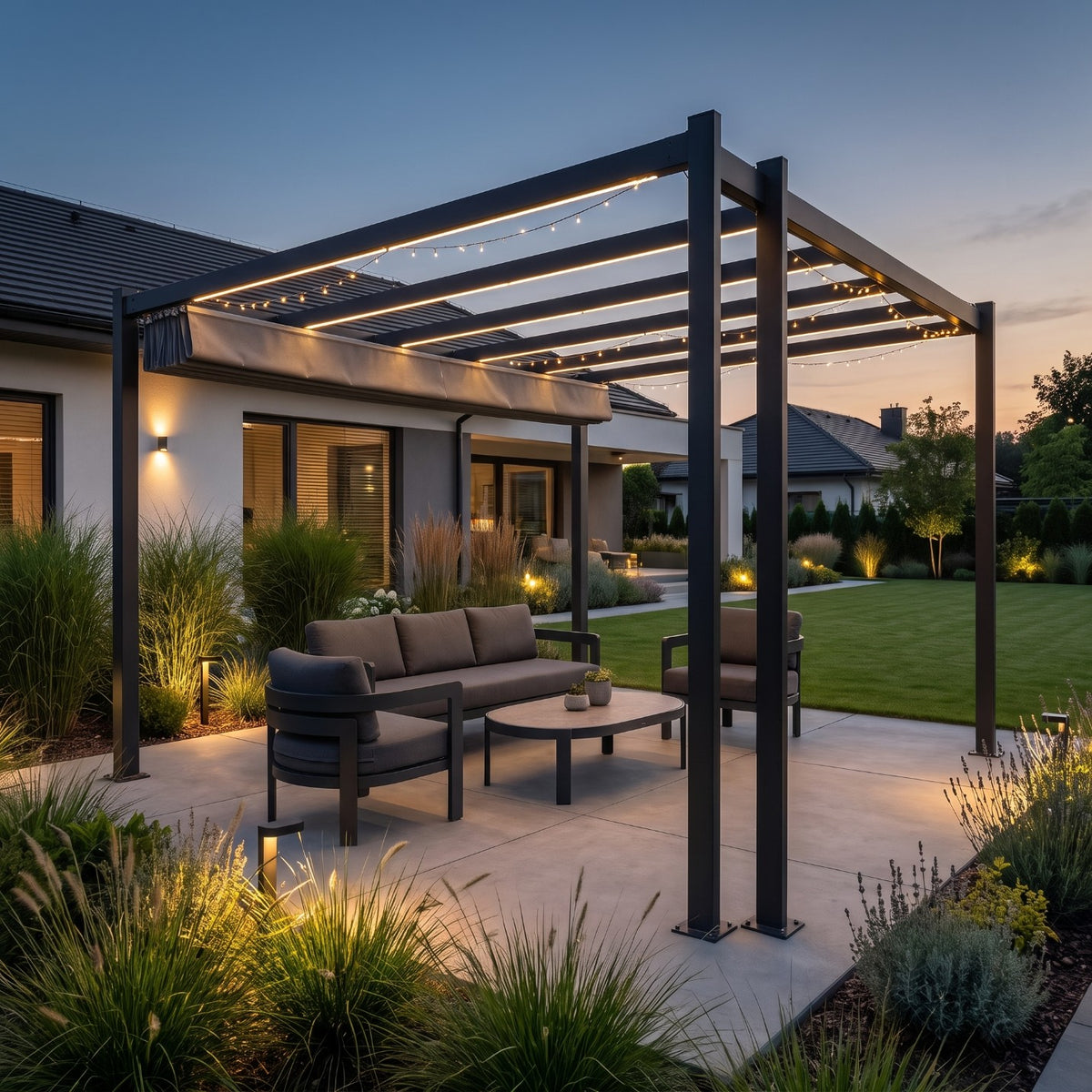 Grafitowa Pergola do Ogrodu na Taras Patio Aluminiowa Żaluzje 300x300x225cm
