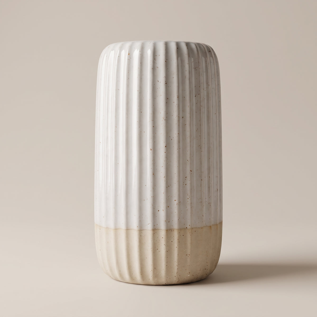 Wazon Ceramiczny Owalny Prążkowany Kremowy 23cm Surowy Dół Do Kwiatów