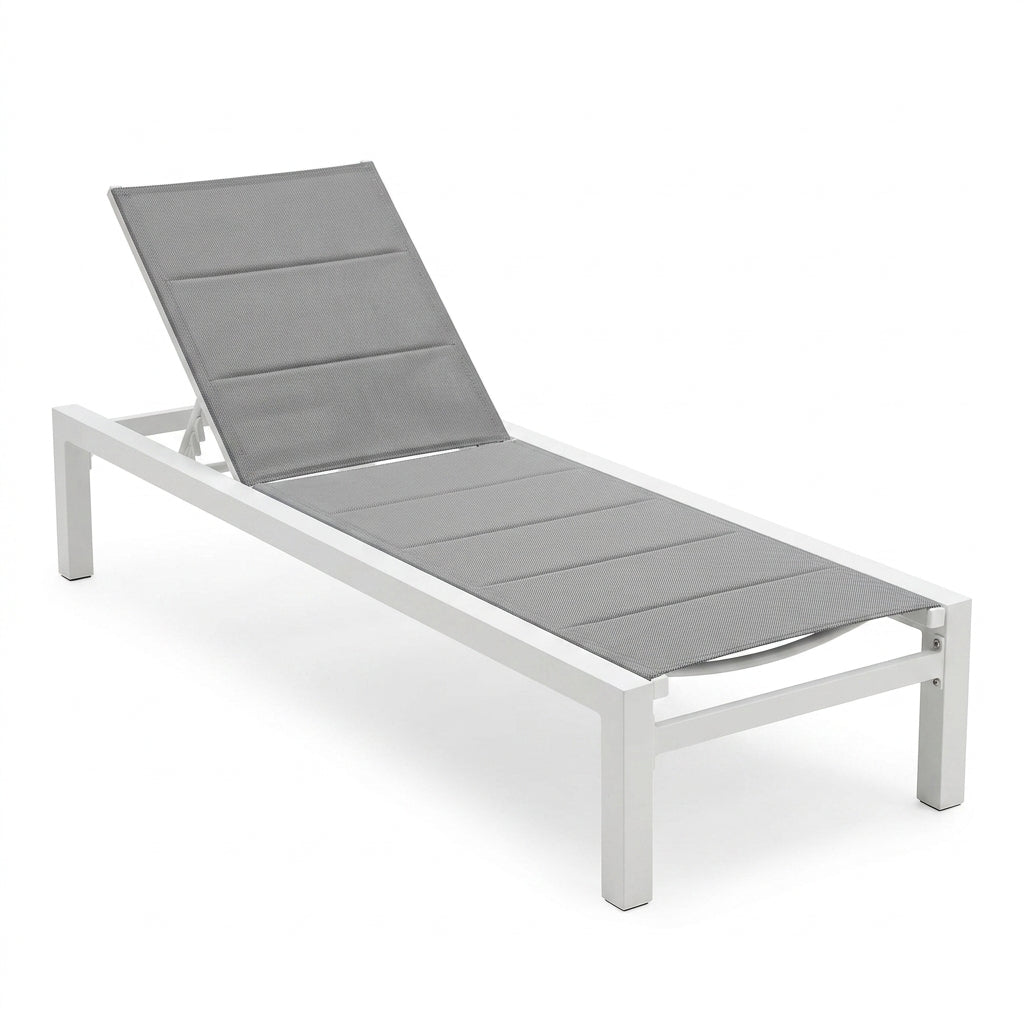 Leżak Ogrodowy Basenowy Aluminium Pianka Miękka Szybkoscnąca 190x65x30 cm Biały Szary