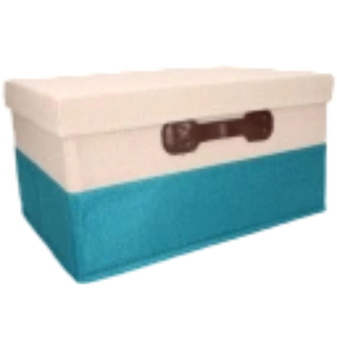 Organizer Tekstylny Turkusowy 49x38x29 cm Beżowy Pudełko z Pokrywą do domu