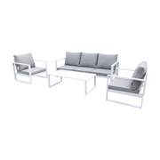 Zestaw mebli ogrodowych biały tarasowy 4 el. aluminiowych sofa, kanapa stół