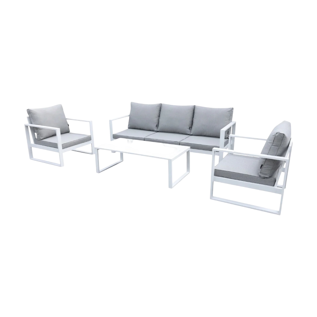 Zestaw mebli ogrodowych biały tarasowy 4 el. aluminiowych sofa, kanapa stół