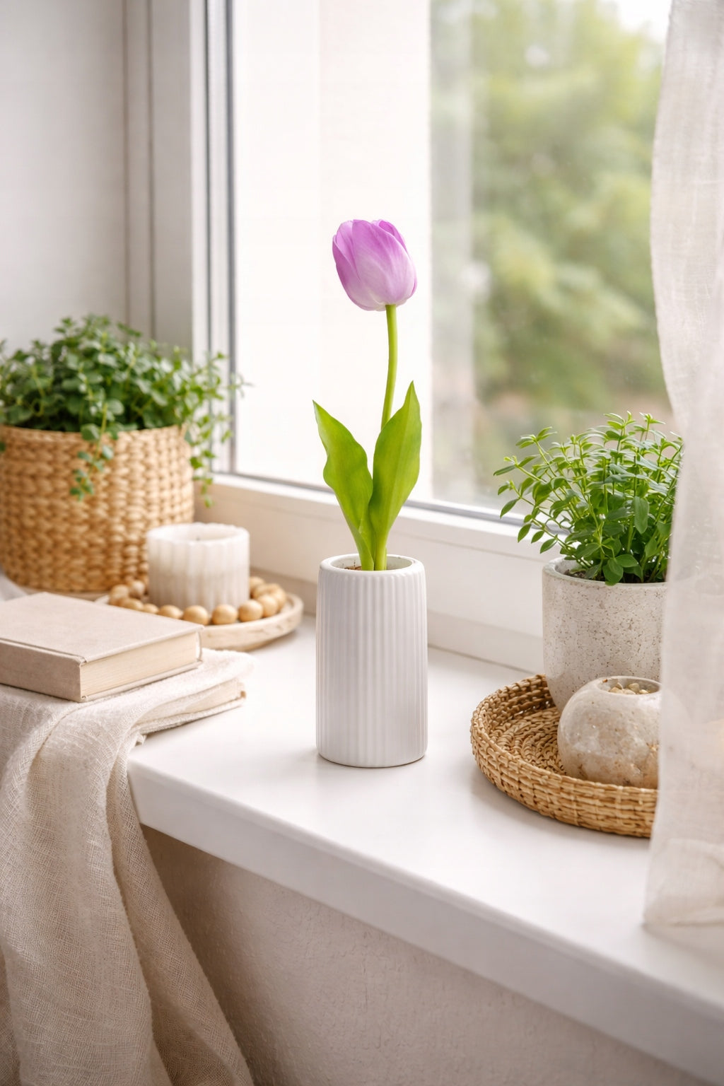 TULIPAN PIANKOWY POJEDYNCZY 42 CM WIOSENNA DEKORACJA WAZONU KOLOR FIOLETOWY
