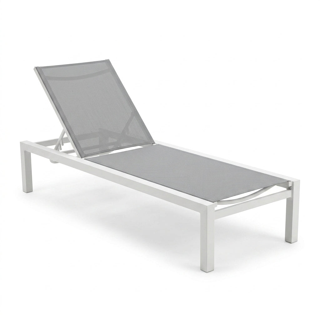 Leżak Ogrodowy Basenowy Aluminium Leżanka na Taras 190x65x30 cm Biały Szary