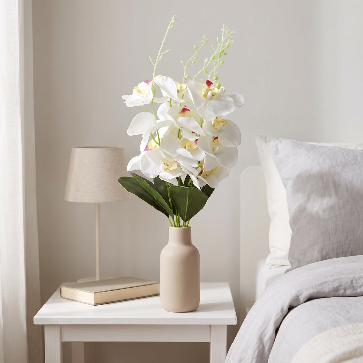Storczyk Sztuczny Bukiet Biały Z Żółtym Środkiem 59cm Orchidea 5 Gałązek