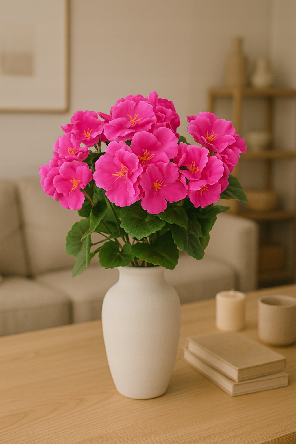 Sztuczna Pelargonia Różowa Bukiet 7 Gałązek 37 cm Realistyczna Ozdoba Kwiat
