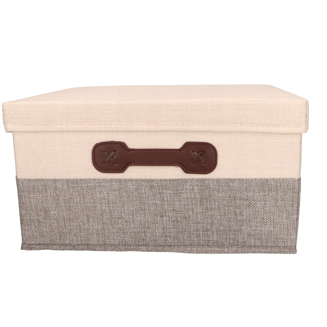 Organizer Tekstylny Szary 41x31x25 cm Beżowy Pudełko z Pokrywą Dekoracyjny