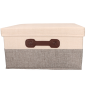 Organizer Tekstylny Szary 41x31x25 cm Beżowy Pudełko z Pokrywą Dekoracyjny