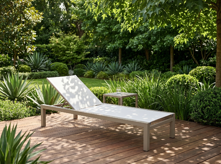 Leżak Ogrodowy Basenowy Aluminium Leżanka na Taras 190x65x30 cm Biel Beż