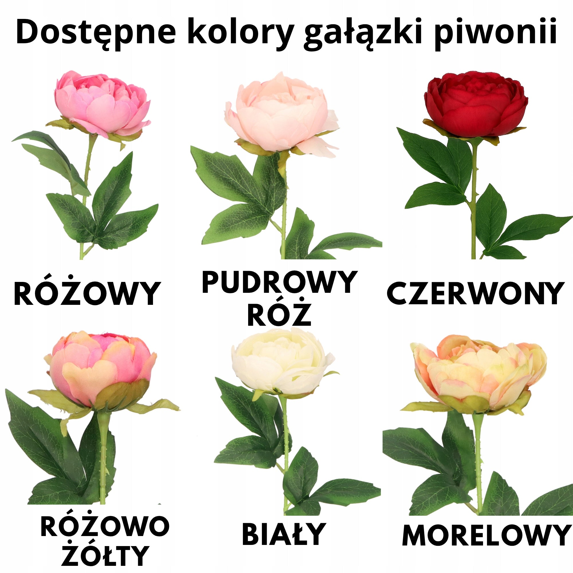 Gałązka Piwonii Sztucznej 51 cm wybór kolor Realistyczny Kwiat do Dekoracji