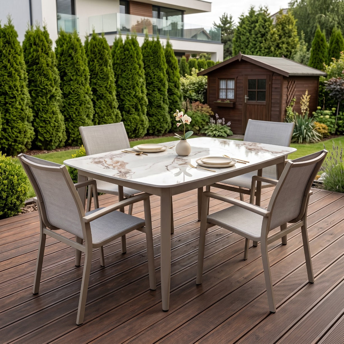 Stół ogrodowy aluminiowy beżowy 180x90 cm Spiek kamienny solidny i trwały