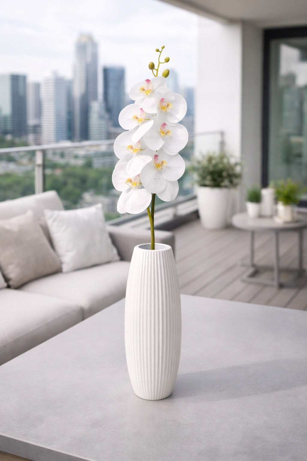 KWIAT SZTUCZNY STORCZYK 92 CM POJEDYNCZA GAŁĄZKA ORCHIDEA DUŻE KWIATY
