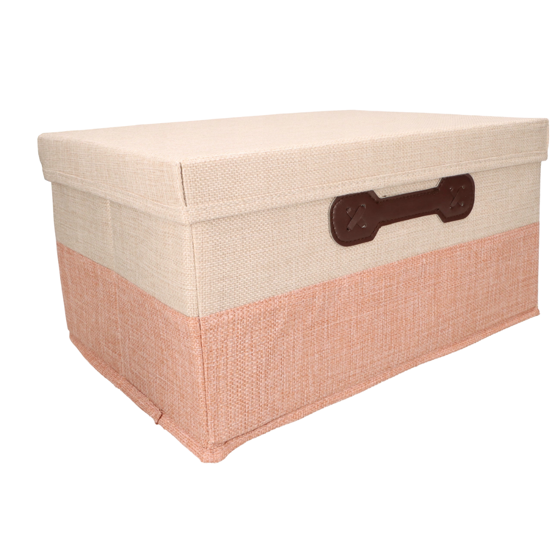 Organizer Tekstylny Różowy 41x31x25 cm Beżowy Pudełko z Pokrywą Dekoracyjny