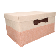 Organizer Tekstylny Różowy 41x31x25 cm Beżowy Pudełko z Pokrywą Dekoracyjny