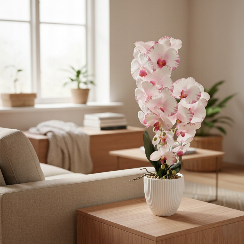 Storczyk w Doniczce Biały 58 cm Orchidea Kwiat Sztuczny Doniczkowy Ozdobny