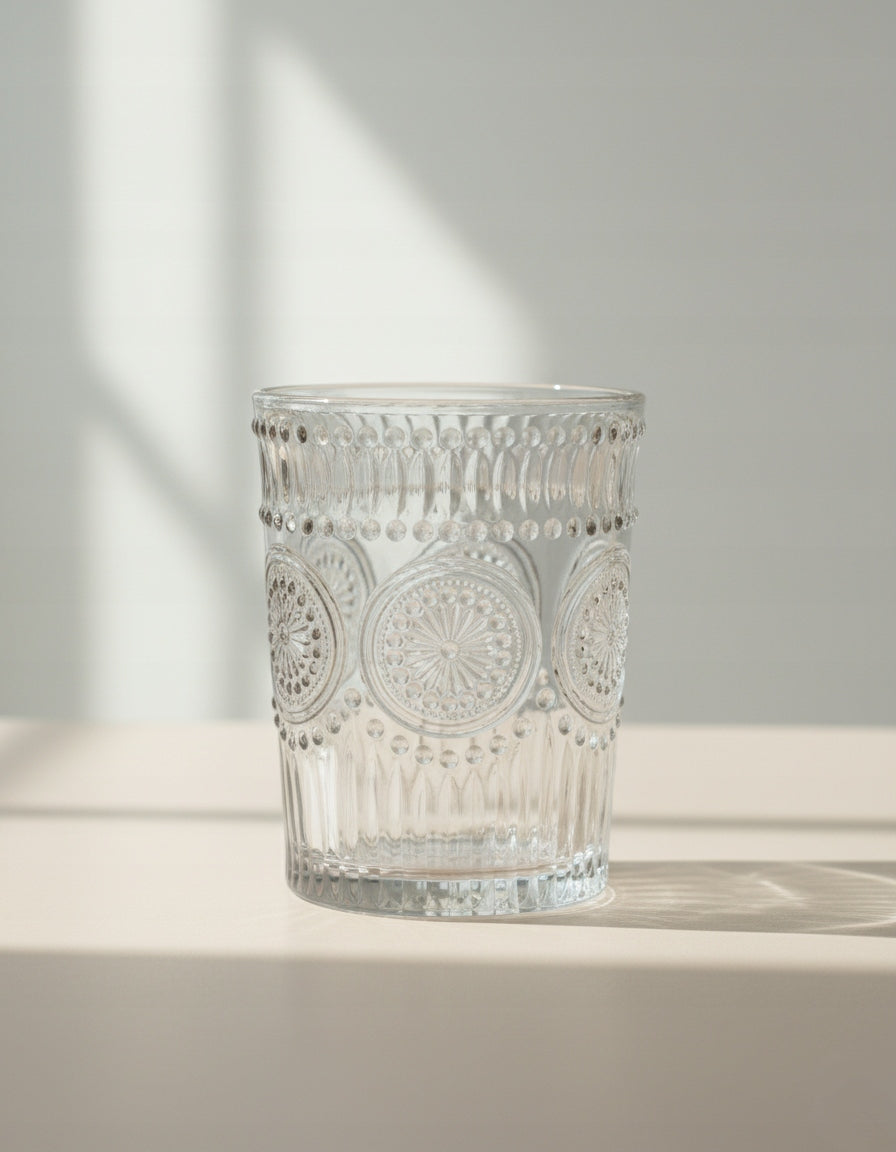 Szklanka 300 ml tłoczona przezroczysta Grube szkło vintage styl retro