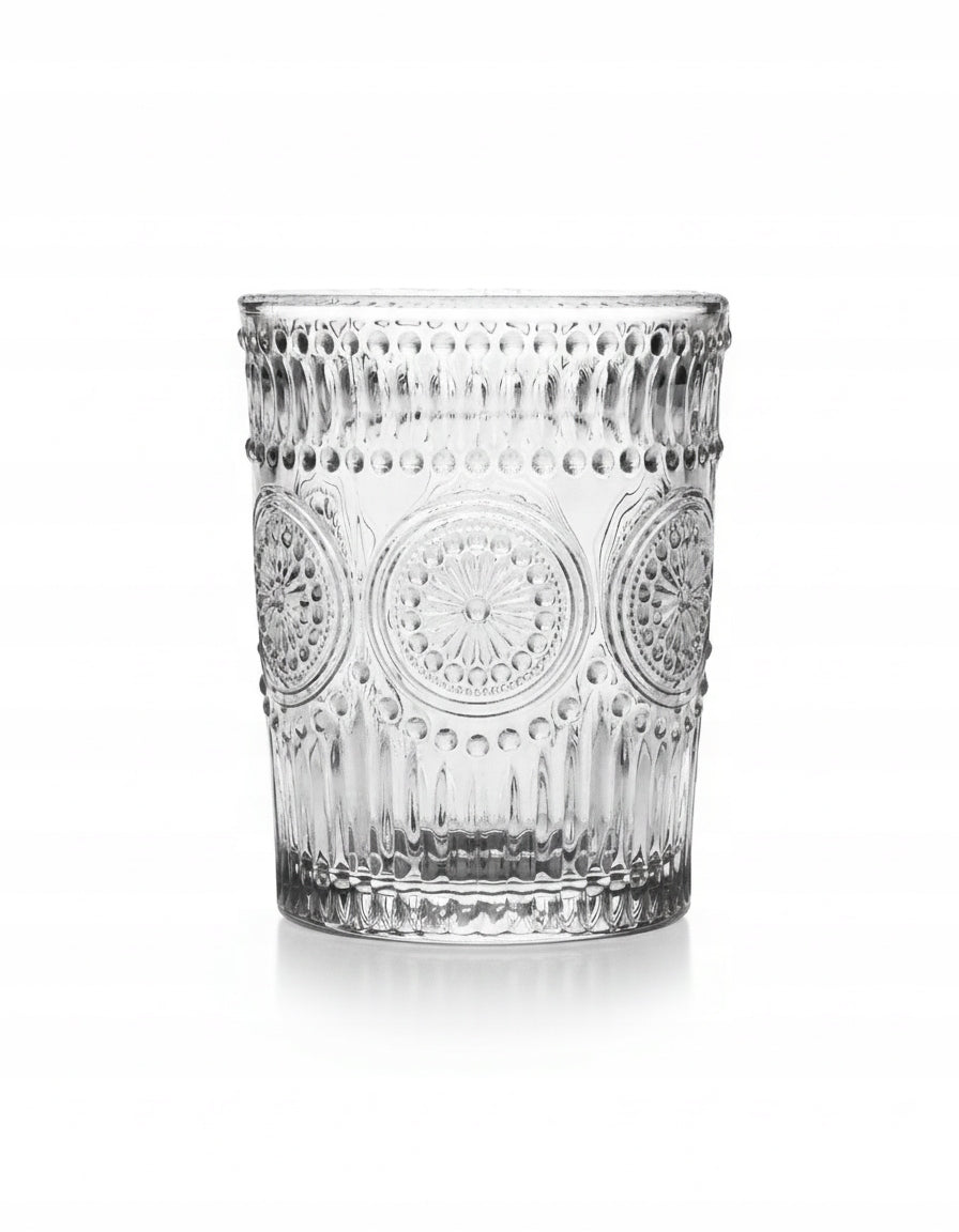 Szklana 300 ml tłoczona przezroczysta Grube szkło vintage styl retro