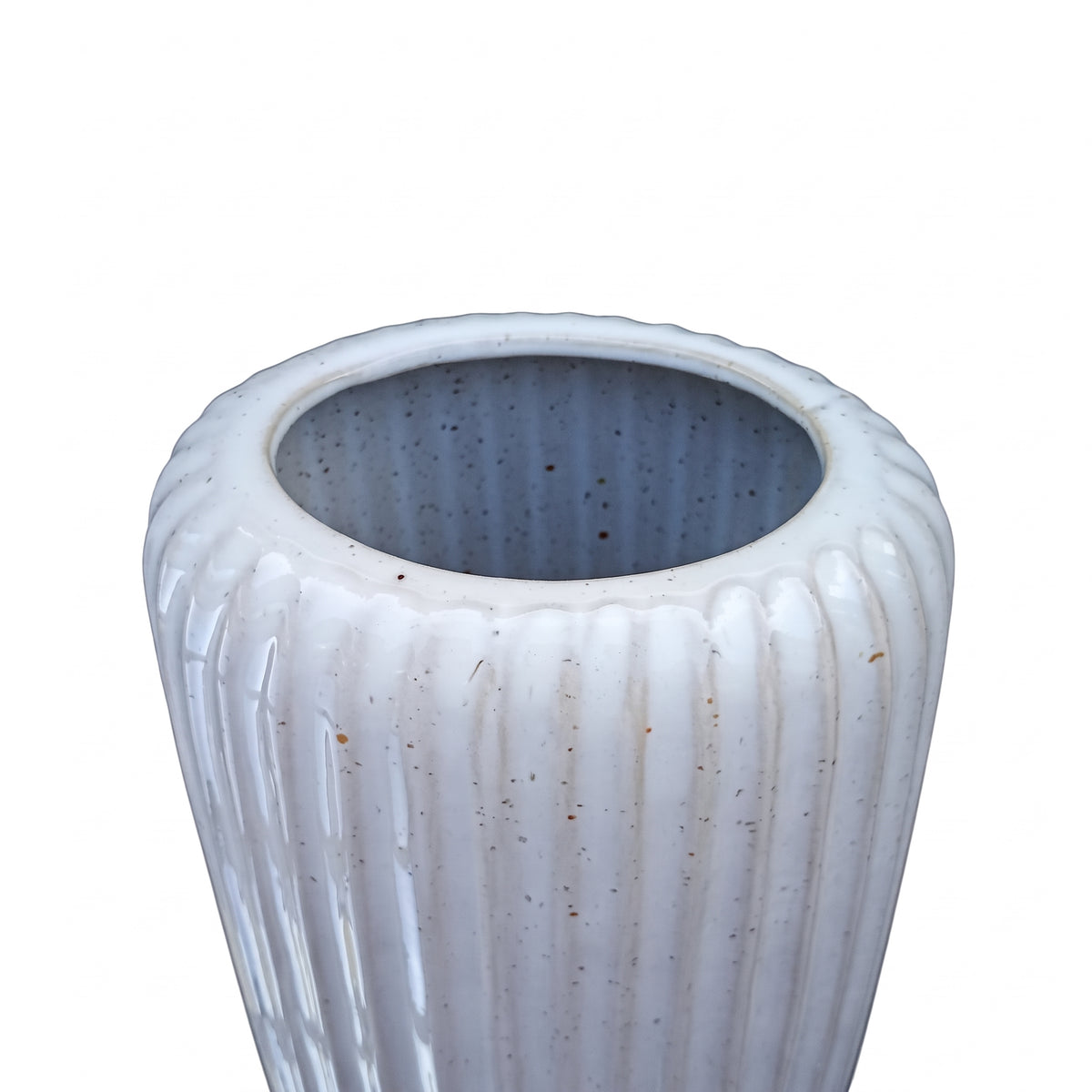 Wazon Ceramiczny Owalny Prążkowany Kremowy 23cm Surowy Dół Do Kwiatów