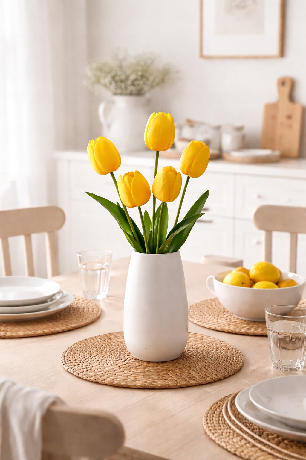 TULIPAN BUKIET TULIPANÓW SZTUCZNYCH PIANKOWYCH 53CM ŻÓŁTY Z CZERWIENIĄ