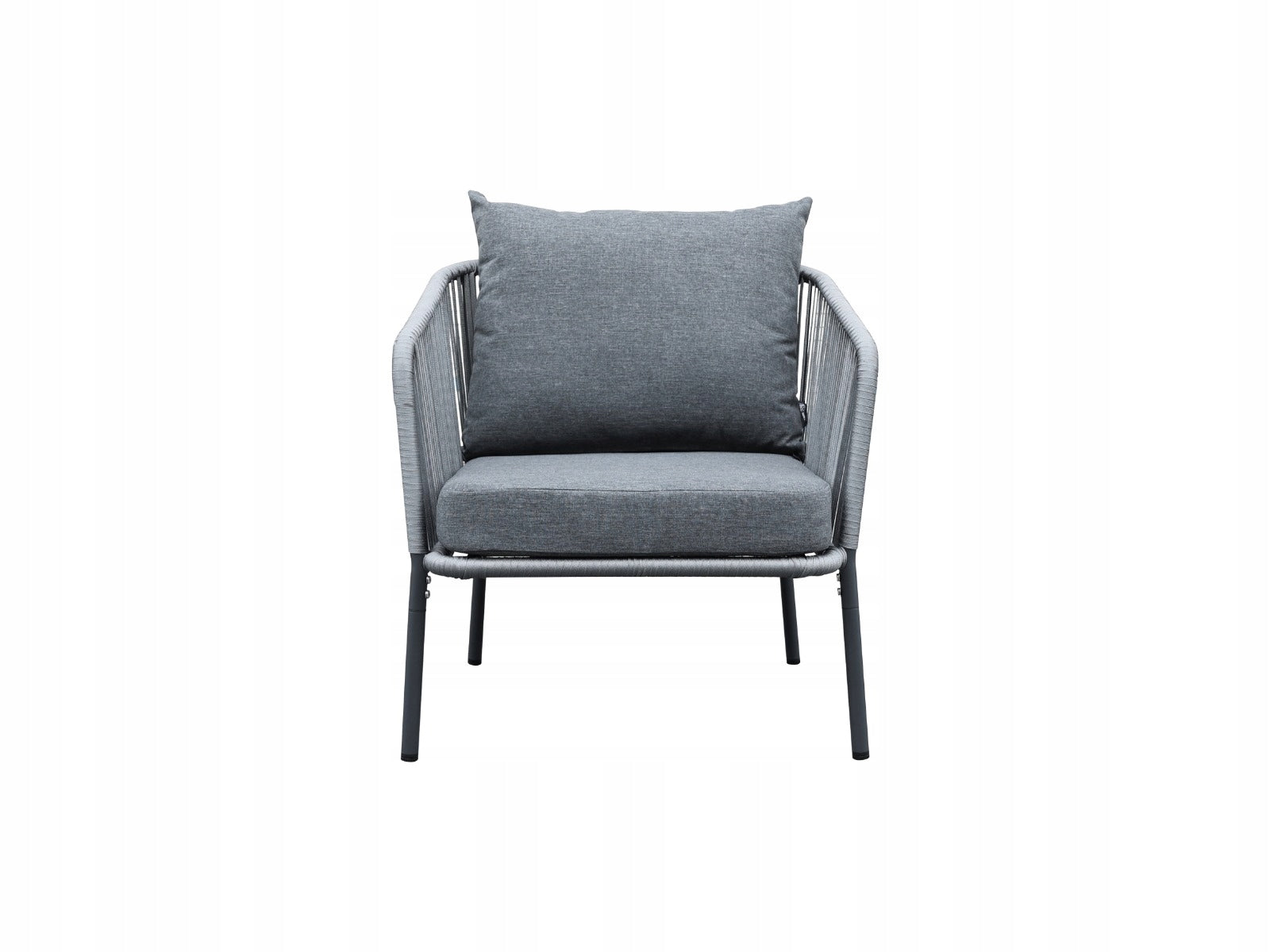Zestaw mebli ogrodowych antracyt aluminiowa sofa 2 fotele stolik sznurowany