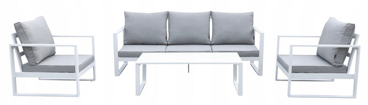 Zestaw mebli ogrodowych biały tarasowy 4 el. aluminiowych sofa, kanapa stół