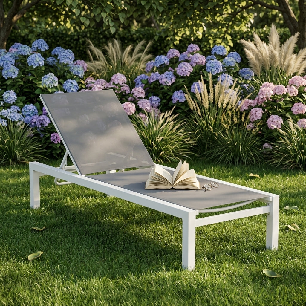 Leżak Ogrodowy Basenowy Aluminium Leżanka na Taras 190x65x30 cm Biały Szary