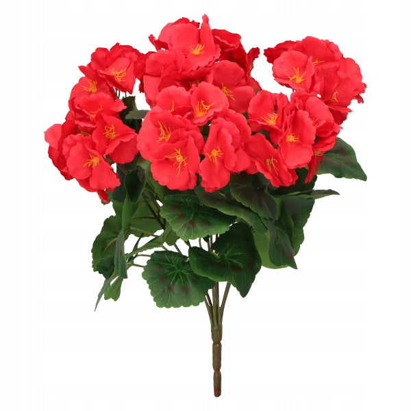 Sztuczna Pelargonia Czerwona Bukiet 7 Gałązek 37 cm Dekoracja Kwiat Ozdoba