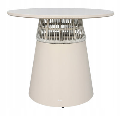 Stół ogrodowy aluminiowy okrągły 90 cm ze stylowym plecionym oplotem beżowy